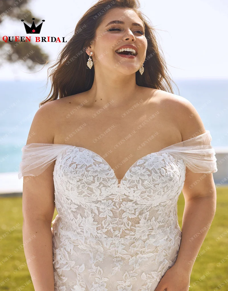 Eleganckie koronkowe suknie ślubne z aplikacjami 2024 Mermaid Off Shoulder Sweetheart Plus Size Suknie ślubne Robe De Mariée Custom Y42H
