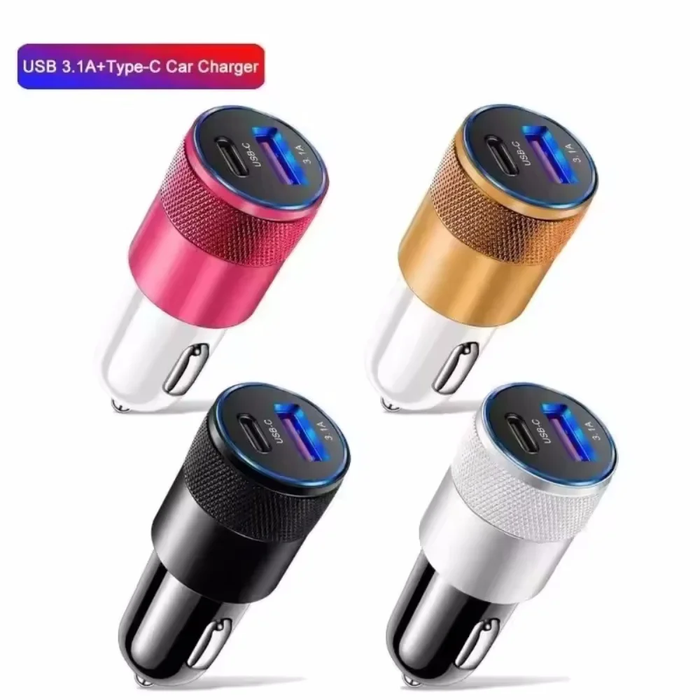 3.1A USB Car Charger Type C Fast Charging Phone Adapter For Xiaomi Huawei PD Phone Charger Adapter Socket Cigarette Lighter