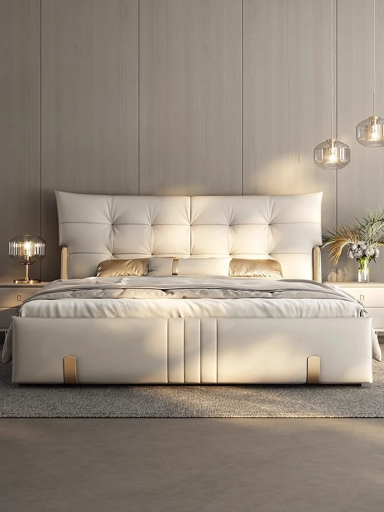 ث بسيطة الحديثة ضوء سرير جلدي فاخر غرفة نوم رئيسية الراقية جو جديد لينة حقيبة سرير الزفاف 2 متر أرضية من الخشب الصلب