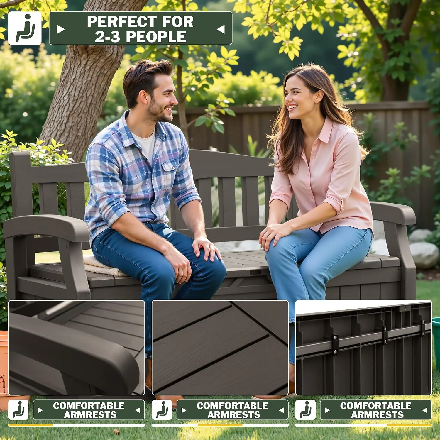 80 Gallon Storage Bench, Deck Box with Seat Waterproof All-Weather