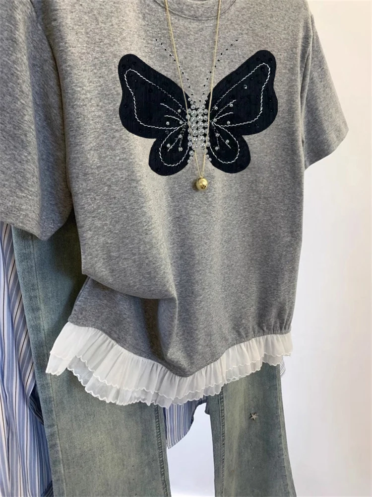 ユニークなヴィンテージ風ヘビー装飾オルトスヴェTシャツメンズファッショナブルカジュアルルーズフィット吸汗速乾ラウンドネックトップ