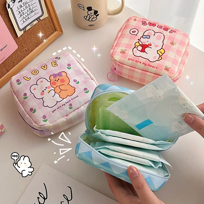 Cartoon Sanitary Napkin Towels Bag Girl Travel Mini Makeup Bags Korean Style Small Money Card Lipstick Earphone Storage Bag