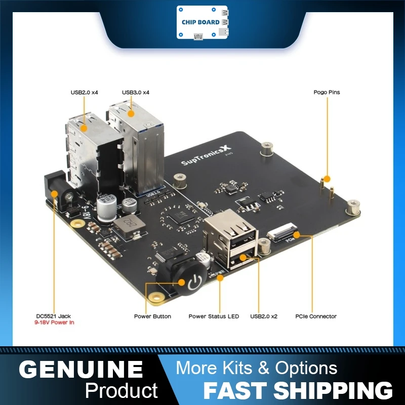 Geekworm X1013 PCIe Expansion Board, 10-Port USB Hub Shield Engineered for Raspberry Pi 5