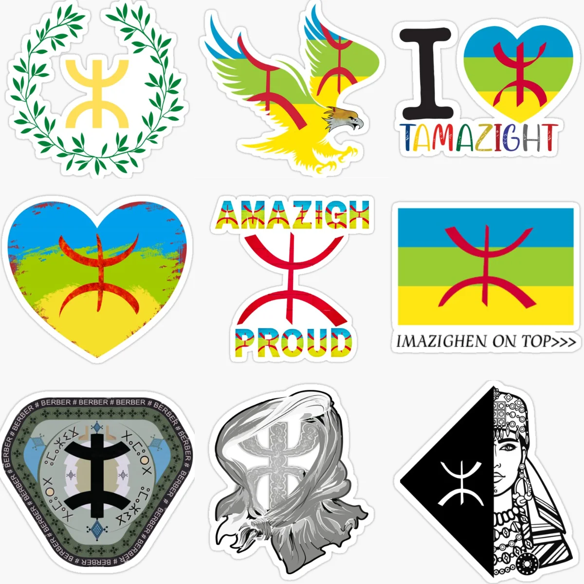 

Amazigh Berbers Flag Symbol Emblem Creative Waterproof Car Stickers for Car Bicycle Window Fridge Wall Decoration Accessories