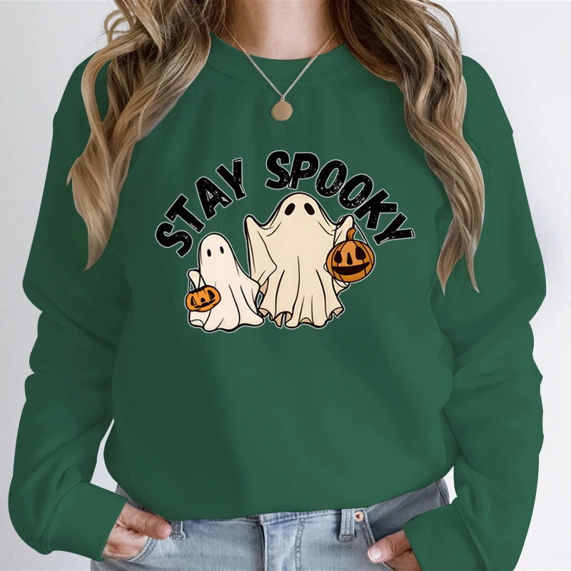 Stay Spooky Halloween Gift Sweatshirt Hoodie Women Spooky Season Ghost Pumpkin Classic Hoodies Women Halloween Ghost Sweatshirt