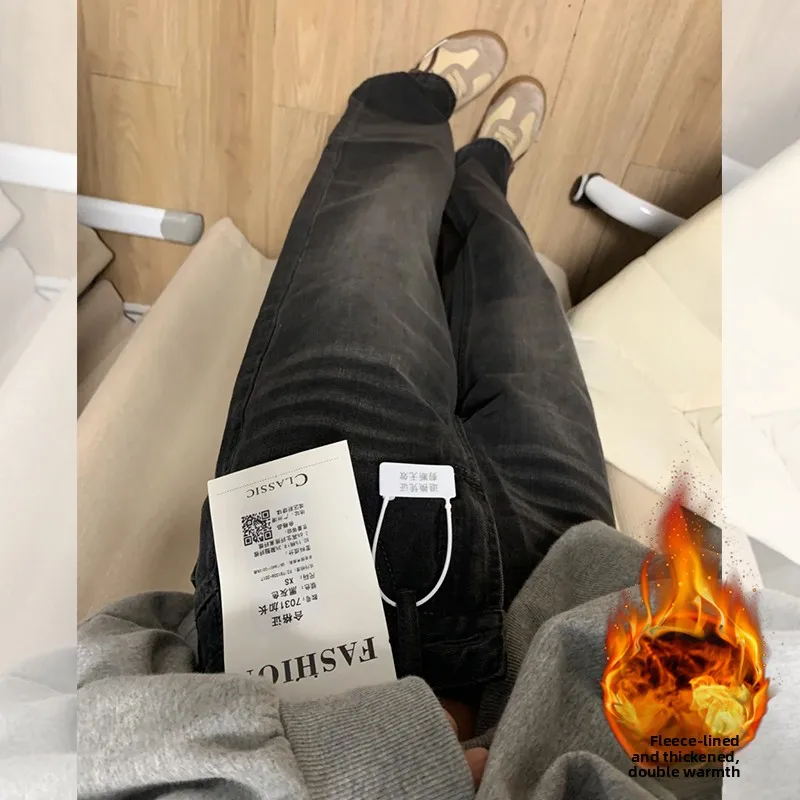 Plus Size High Waist Fce Gefütterte Thi Wide Leg Jeans Damen Winter Warm Straight Cut Bodenlange Hose Vintage Sle