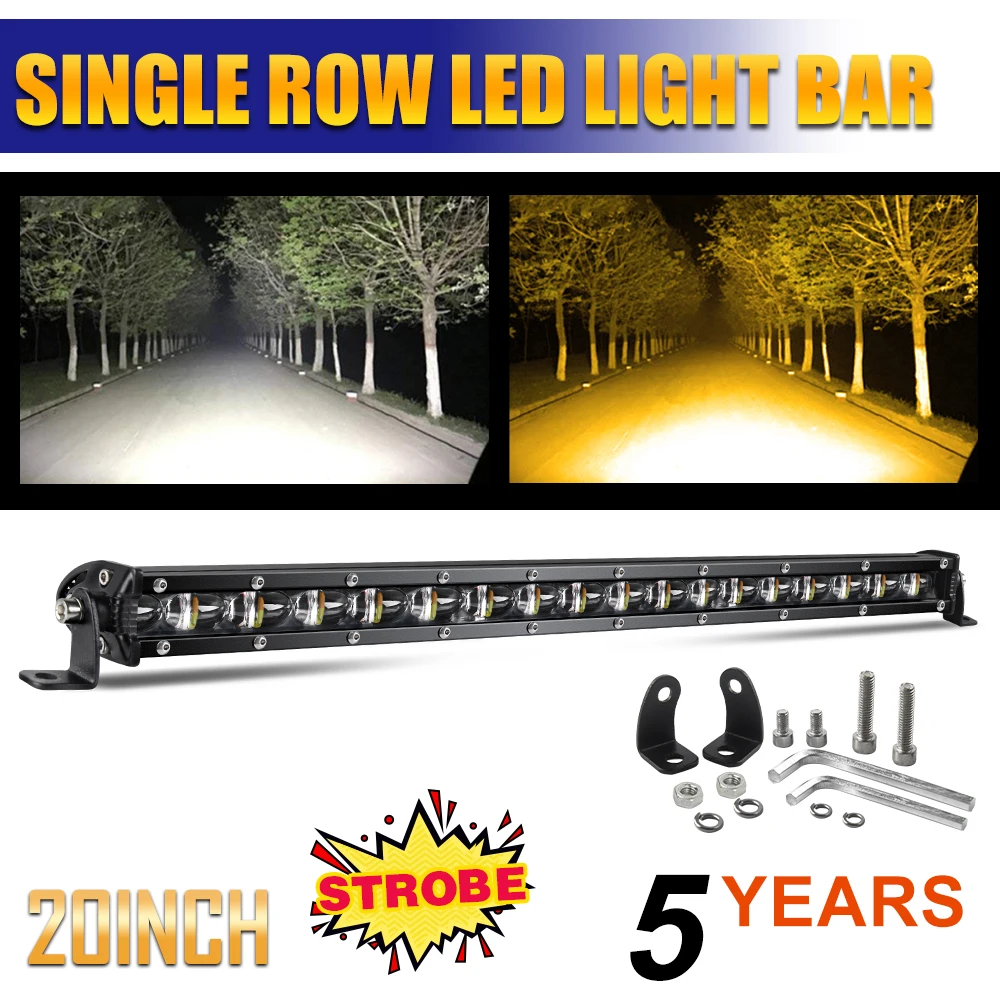 

BraveWay Ultra Slim LED Work Light Bar 20Inch Dual Color Combo Driving Combo Spot Flood Beam for Car Jeep Tractor Offroad