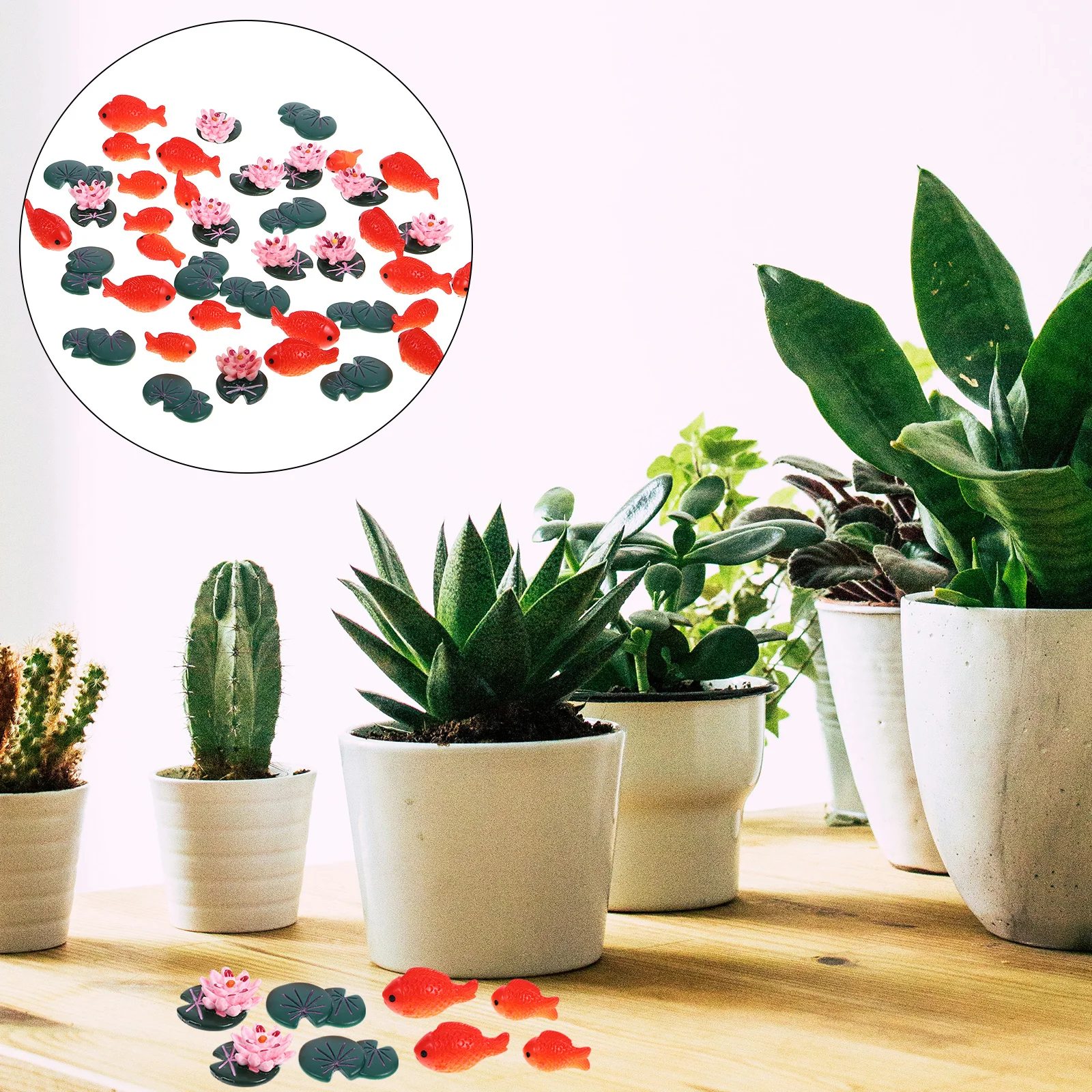 

1Set Mediterranean Style Ornament Resin Small Fish and Lotus Decor for Garden Yard Party Desktop Outdoor Decoration Cute