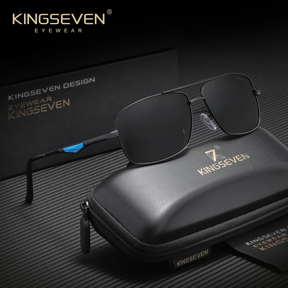 KINGSEVEN Original Aluminium-Sonnenbrille mit großem Rahmen, polarisiert, UV400, hochwertige, modische, rechteckige Brille für Herren, für den Außenbereich, zum Fahren