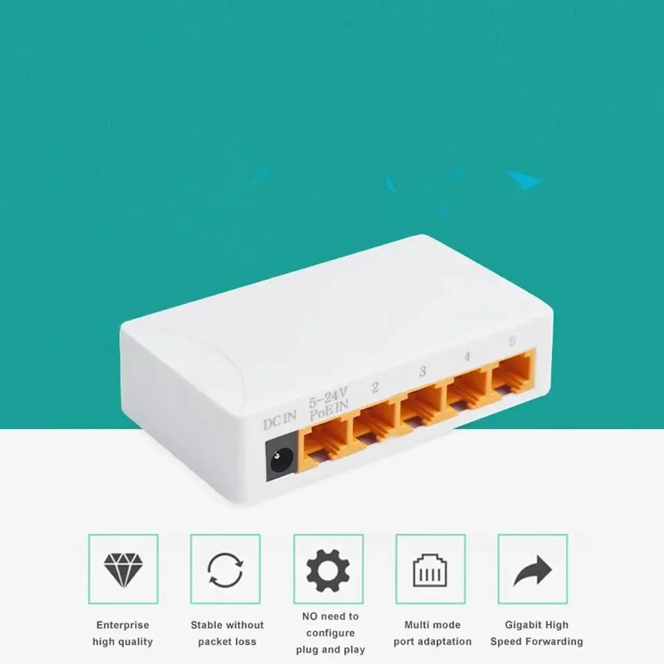 KuWFi 5 Ports 1000Mbps Ethernet Switch High Speed Mini Fast Gigabit Network Switch Internet Splitter Desktop RJ45 100Mbps