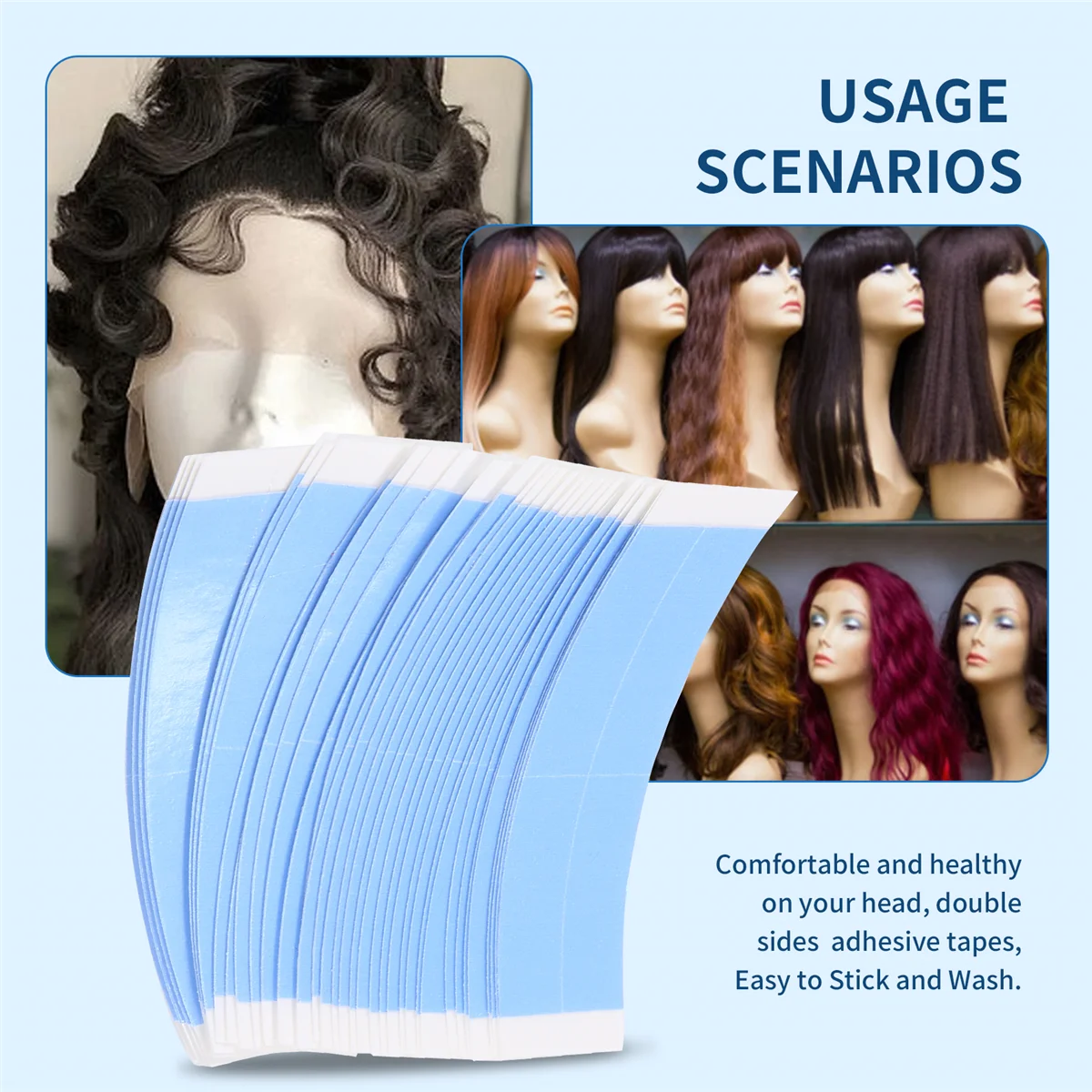 

Better Quality 36Pc/Lot Blue Fixed Double Tape Wig Adhesive Extended Hair Tape Waterproof for Toupee Lace Wig Film with Slitting