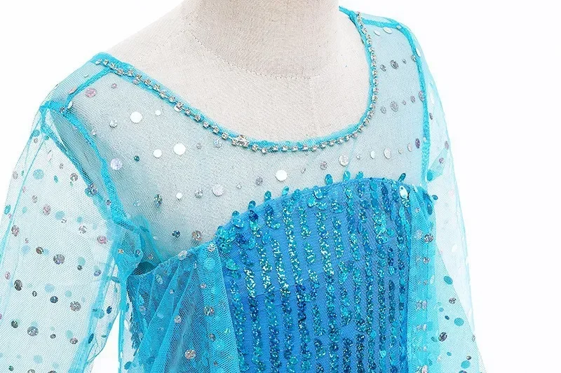 Kinder Elsa Prinzessin Kostüm-Set mit Zubehör, Pailletten-Cosplay-Outfit, Kleidung für kleine Mädchen für Halloween- und Geburtstagsfeiern – Detail 4