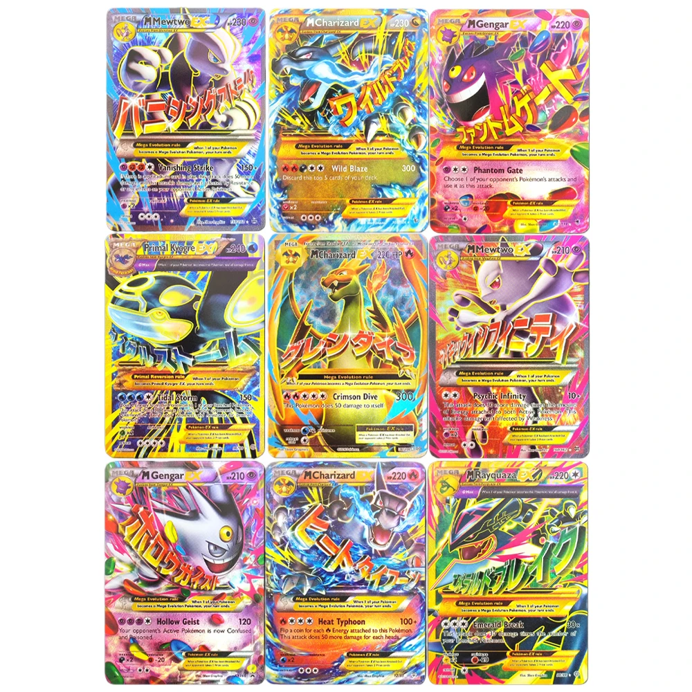 DIY PKM Cards TCG XY MEGA M Charizard Gengar Mewtwo Rayquaza EX 101/108 English Game Collection Card