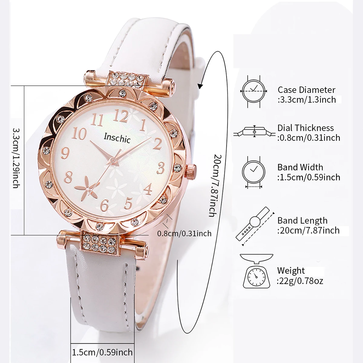 5PCS/Set Women\'s Watch Fashion Flowers Dial Leather Band Quartz Watches Beads Bracelet Set(Without Box)