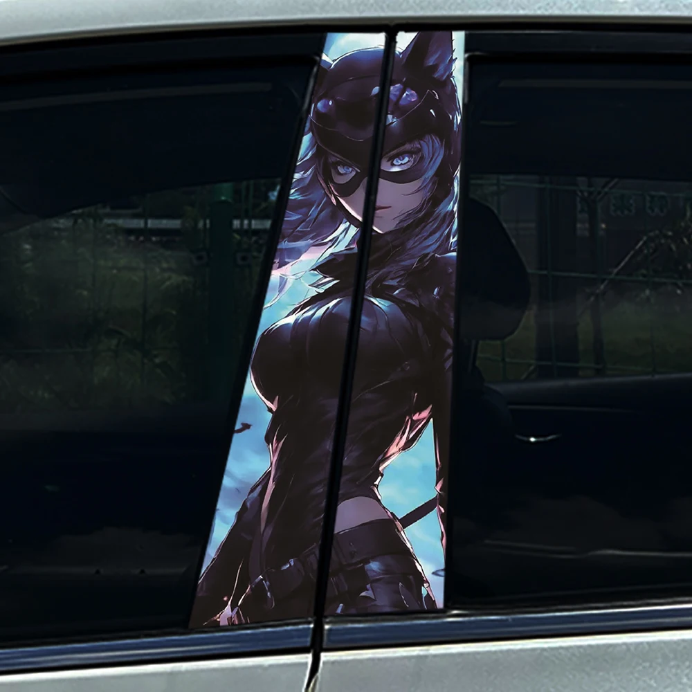 

2 шт. крутых 3D-наклеек на стойку автомобиля с изображением Женщины-кошки, водонепроницаемые, устойчивые к УФ-излучению, универсальные наклейки для авто, защита от царапин