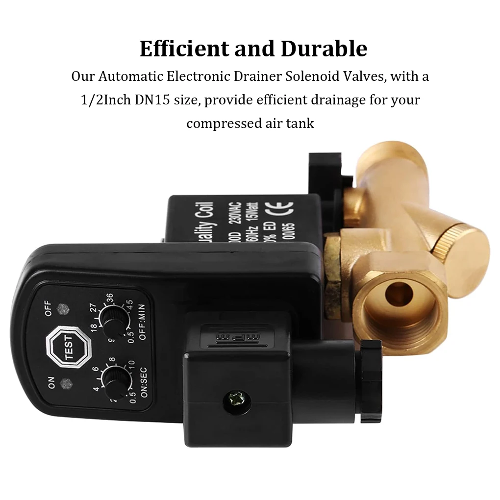 Copper Electronic Drain Valve 1/2Inch DN15 DN15 1/2 Automatic Timer Air Compressor Automatic Timer Durable Efficient Accessories