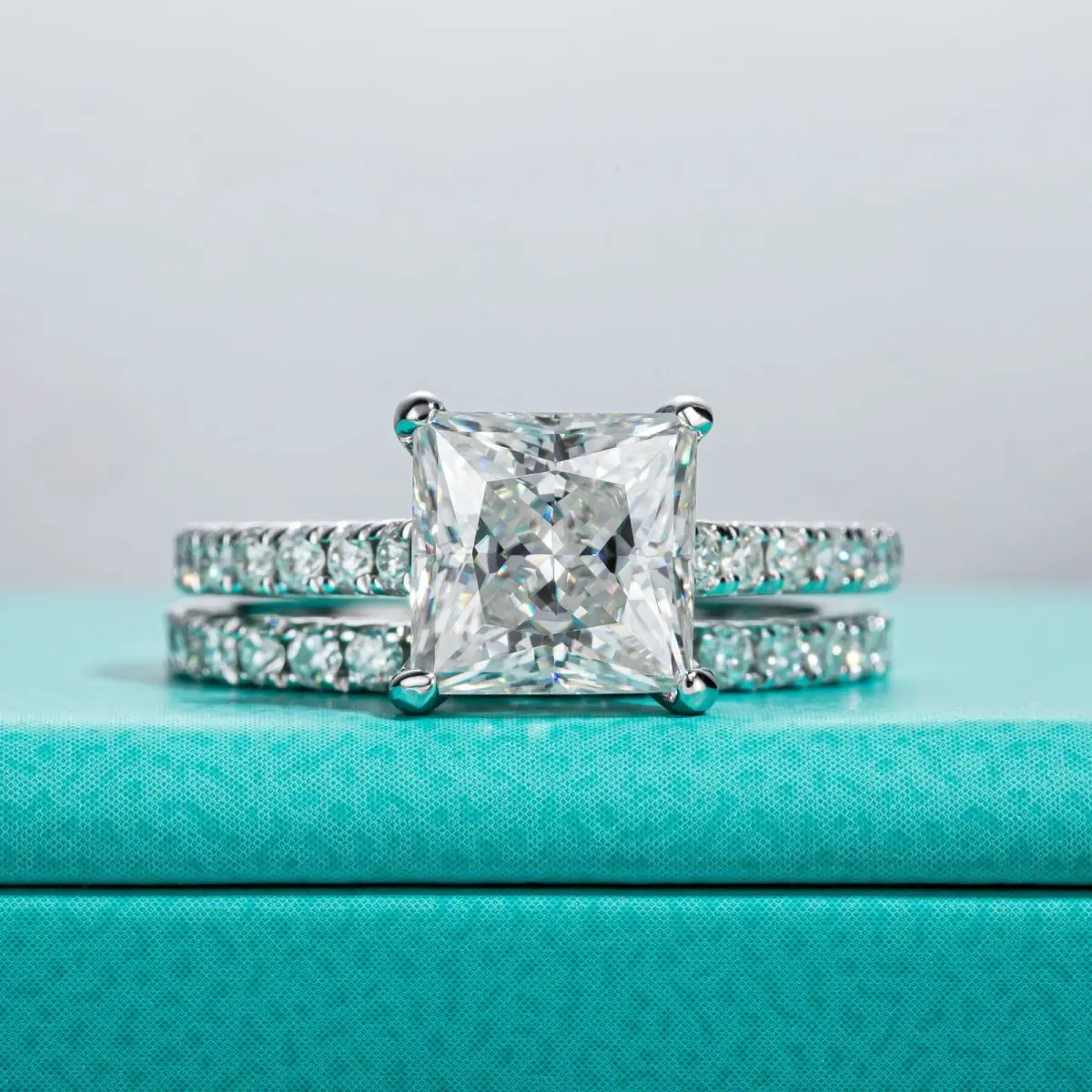 

3 Carat Square 8x8mm Moissanite Engagement Ring Set for Women - D Color VVS1 925 Sterling Silver, GRA Certified, Bridal Gift