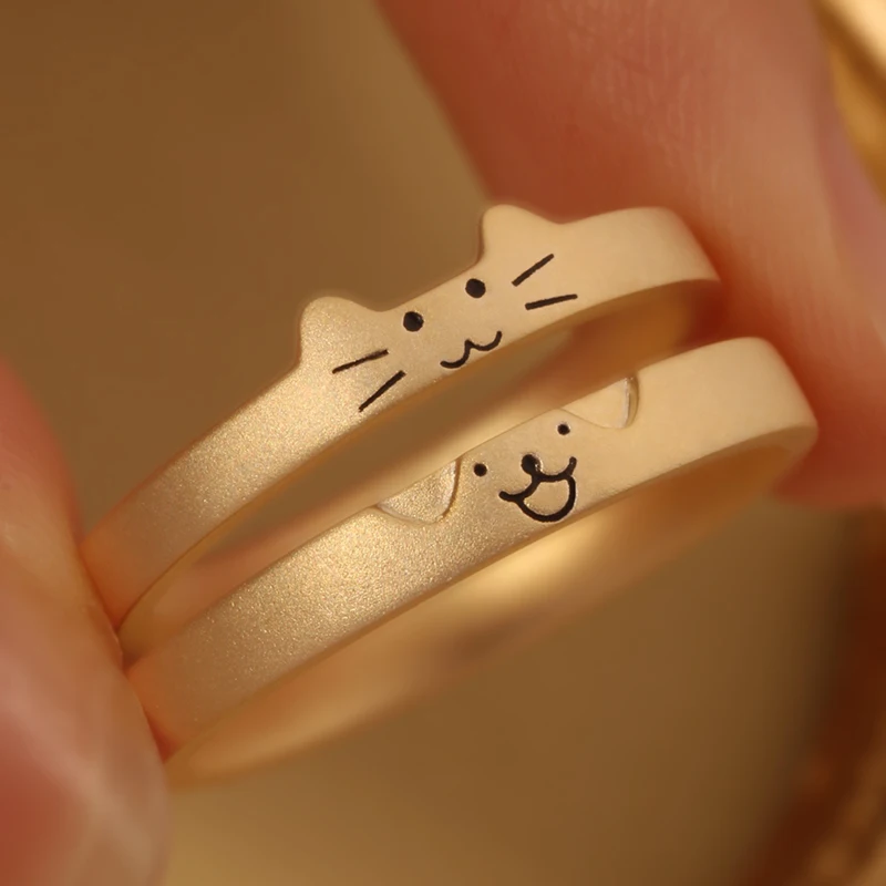 AZS Designer Handcrafted Custom Cat&Dog Diary Gold-Plated Silver Rings for Lovers' Special Occasions - Valentine, Wedding rings