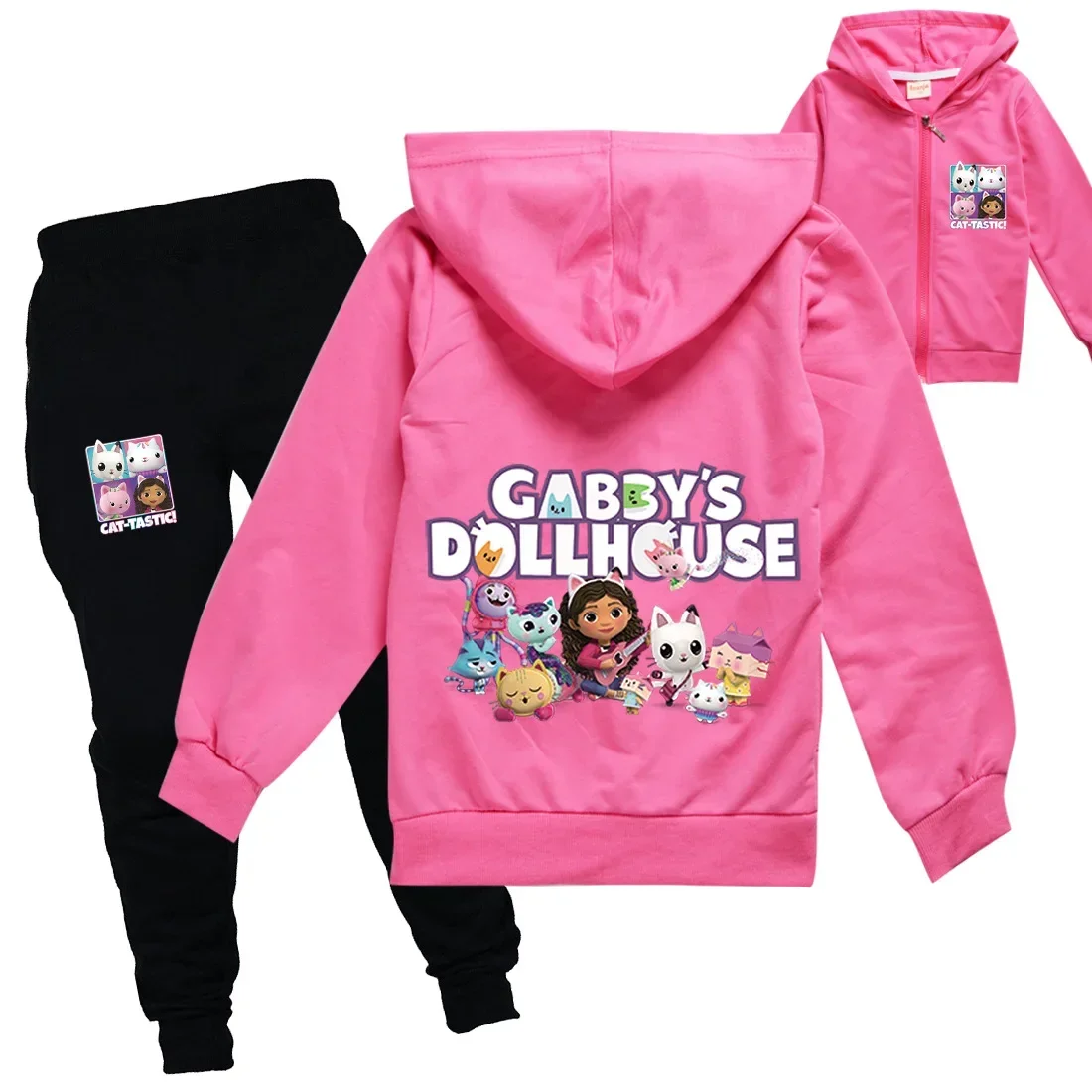 Gabys Dollhouse Clothes Kids Gabby Chat Hoodie Girls Spring Autumn Outfits Kids Long Sleeve Zipper Jacket Jogging Pants 2pcs Set