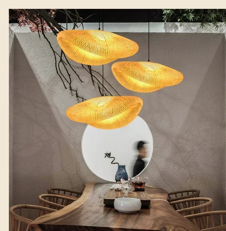 Handmade Natura Woven Lamp Wooden Bamboo Chandeliers Creative Rattan Pendant light for Japanese Restaurant Decorative Lighting