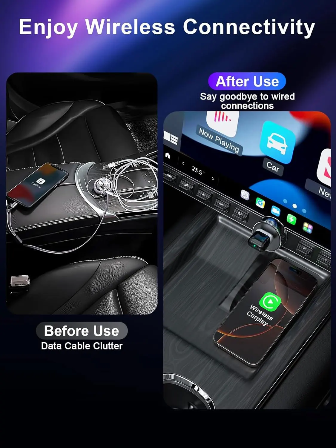 محول Carplay لاسلكي صغير السرية ومحول Android Auto بدون تأخير صندوق فيديو للسيارة دونغل للسيارات من عام 2016 USB a Type C