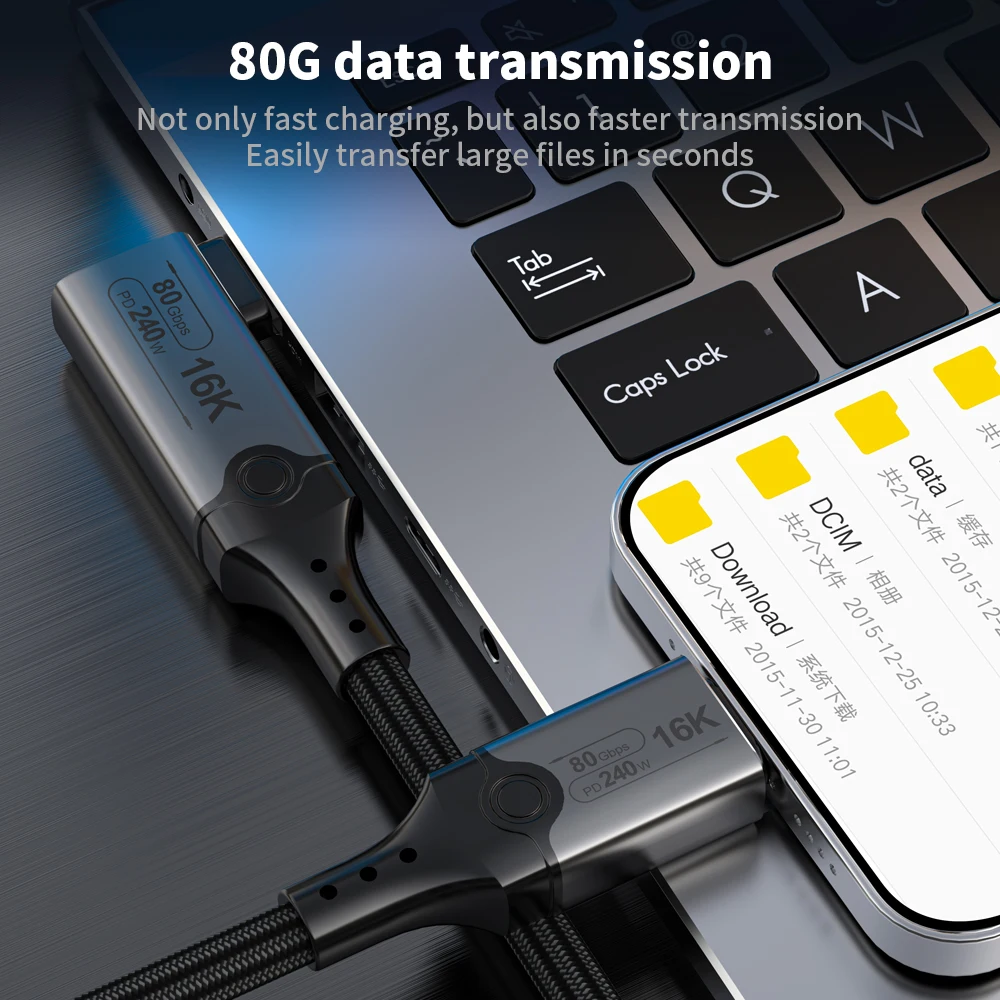 Bild 7: USB5 Typ C Federkabel PD 240 W Schnellladung 80 Gbit/s 16 K@60 Hz Display Thunderbolt 5 USB-C auf USB C Kabel für Auto iPhone