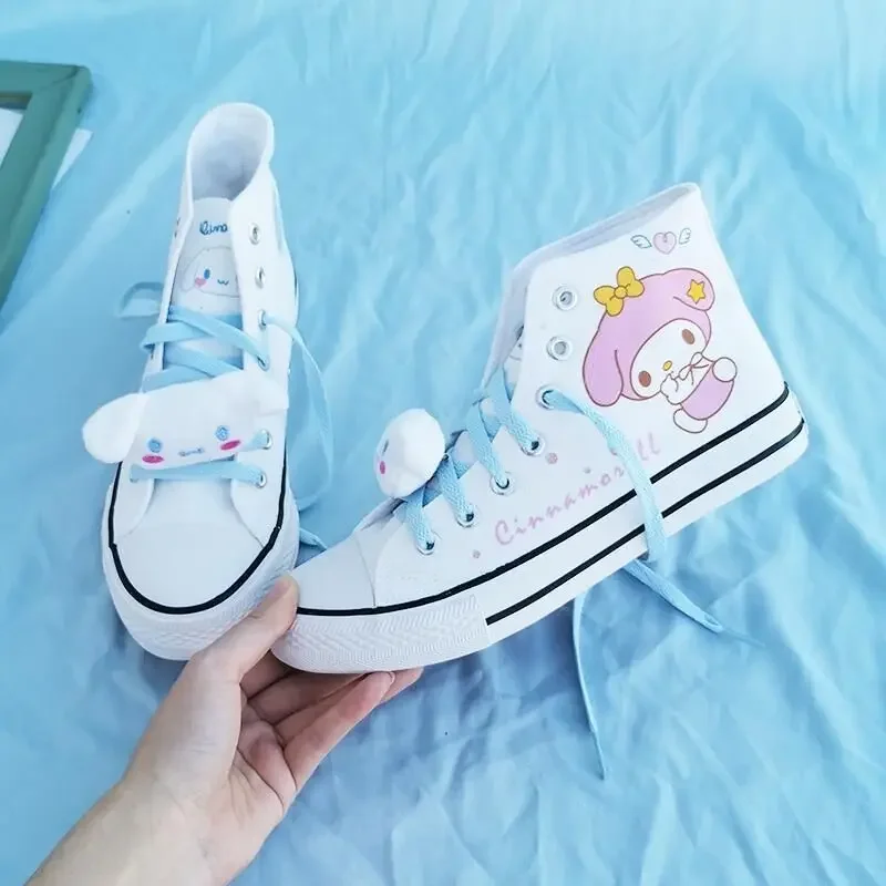 Japońskie Sanrio Cinnamoroll Cartoon Y2k płócienne buty kobiety wulkanizują buty lniane buty Unisex damskie trampki buty Kawaii