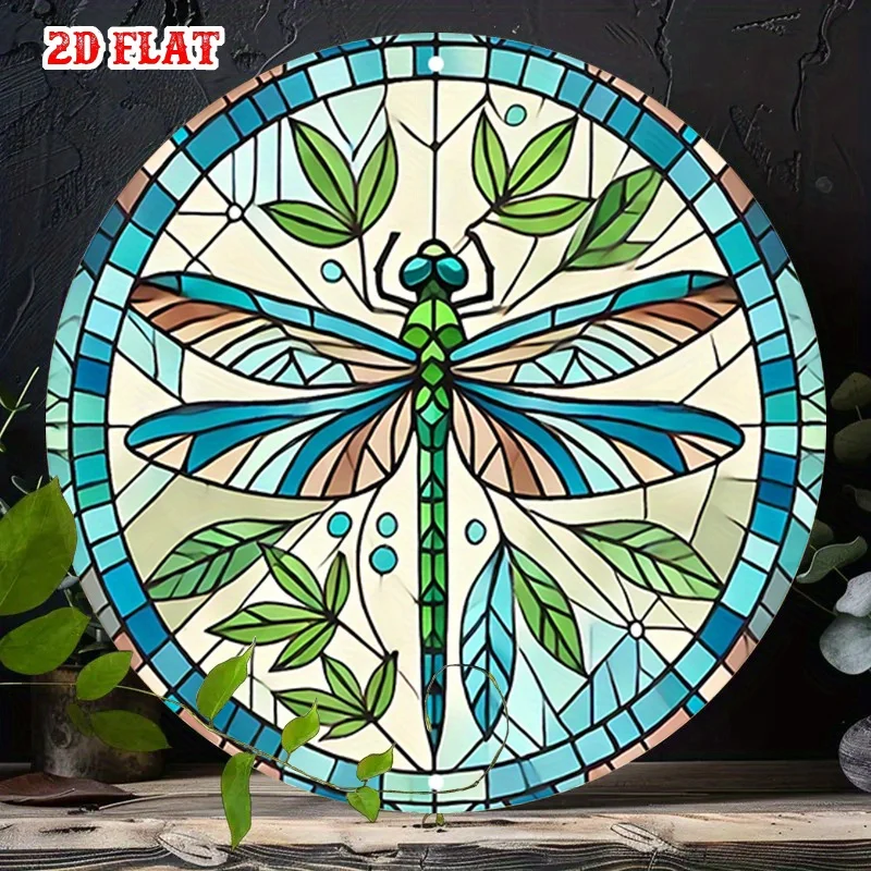 2D Flat - One-Piece 2D Flat Aluminum Sign Inspired by Nature, Featuring a Dragonfly Design. This Colorful Round Aluminum Sign Me