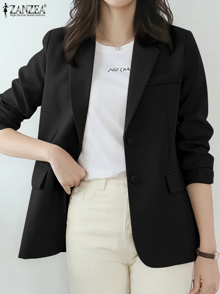 2024 ZANZEA Women Long Sleeve Lapel Neck OL Work Office Blazer Solid Suit Female Fashion Vintage Thin Jackets Autumn OL Blusas