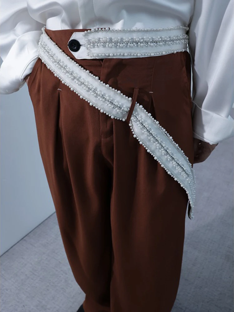 LUZHEN Personalized Original Belt Decorate Loose Straight Casual Pants Men's Solid Color 2025 New Handsome Male Trousers JY4614