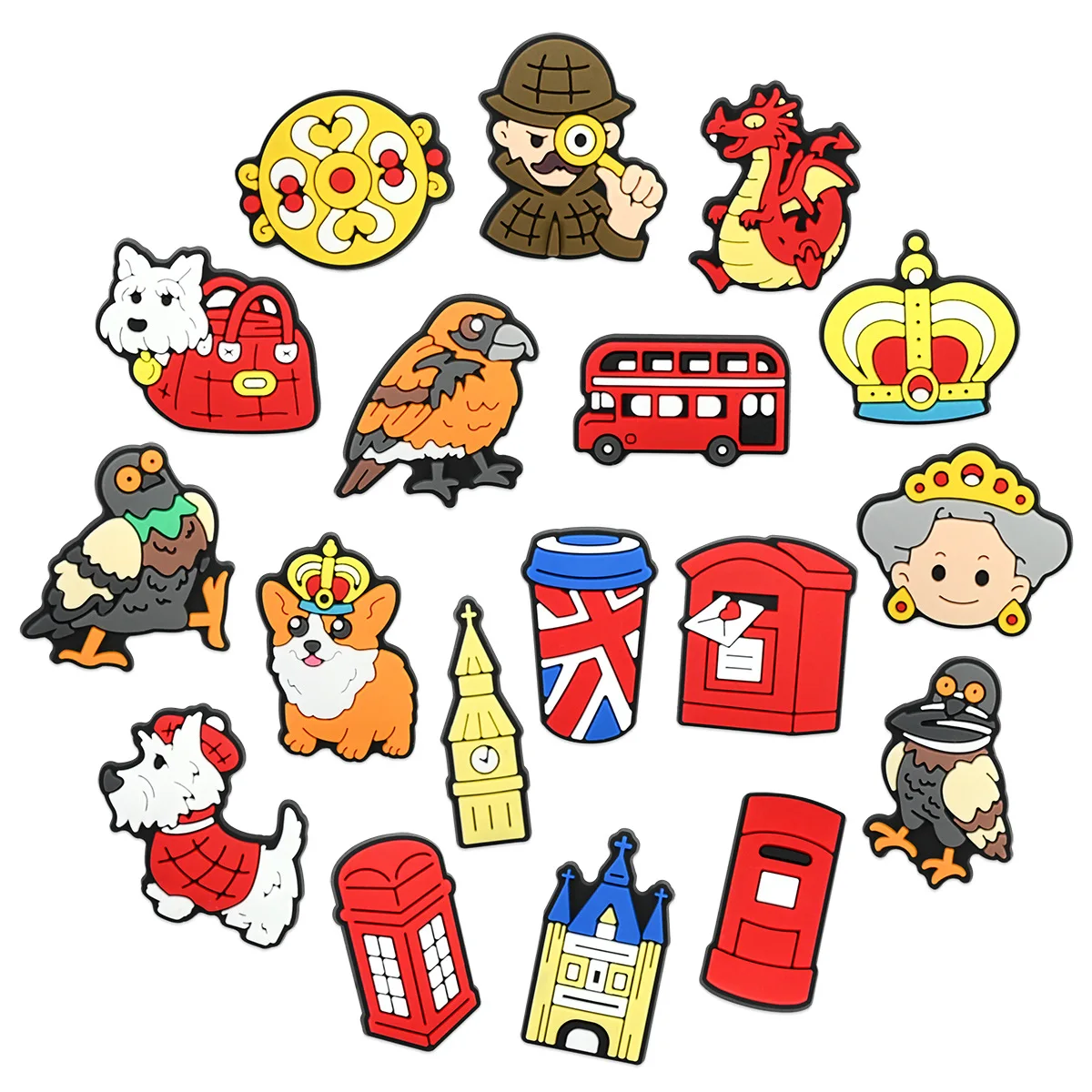 New British Style Clog Charms Soft PVC Detachable Shoe Buttons Waterproof Multi Styles Retro UK DIY Shoe Decor Accessories