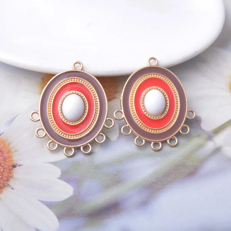 10 Stück/Set Ethnische Legierung Emaille 7-Loch Runde Goldene Ohrring-Verbinder Boho Quasten-Statement-Anhänger DIY Damenohrringe Schmuck – Detail 7