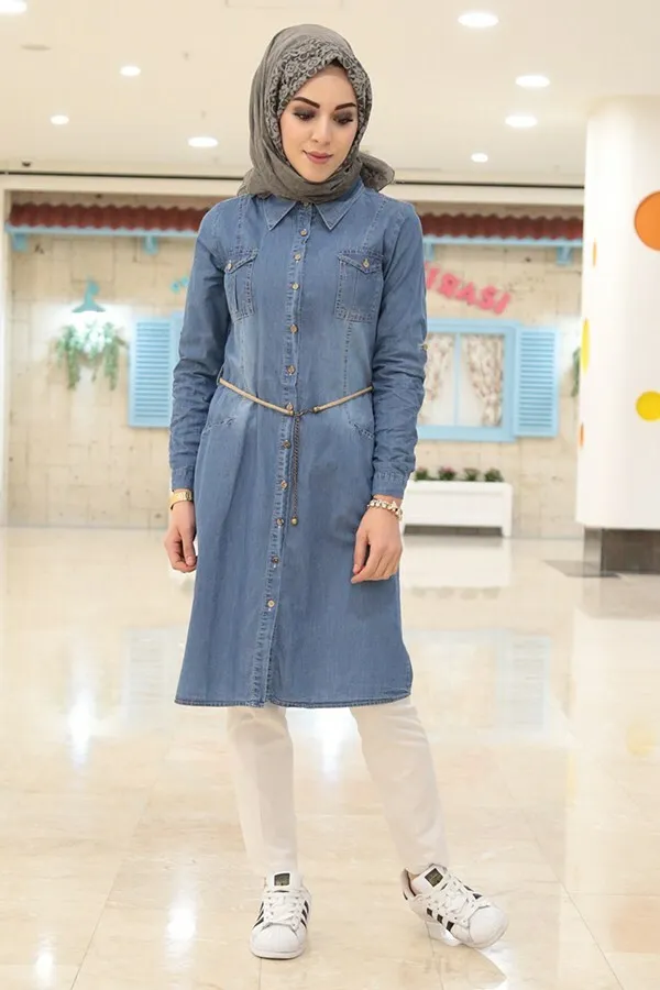 Kemerli Denim Tunic-Winter Autumn 2021 Muslim Women Hijab headscarf Islamic Turkey