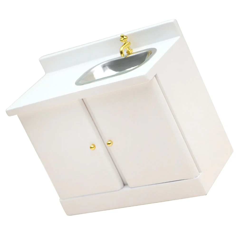 Dollhouse Cupboard Mini Sink Counter Decoration Wooden Miniature Cabinet With Furniture Kitchen Tiny Home