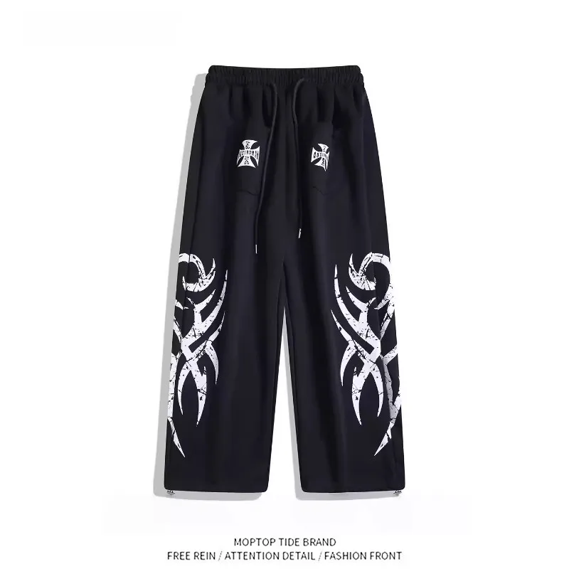 Loose Casual American Original Graffiti Large Print Street Dance Sweatpants Hip Hop Dance Pants Dual Side Thorn Spray