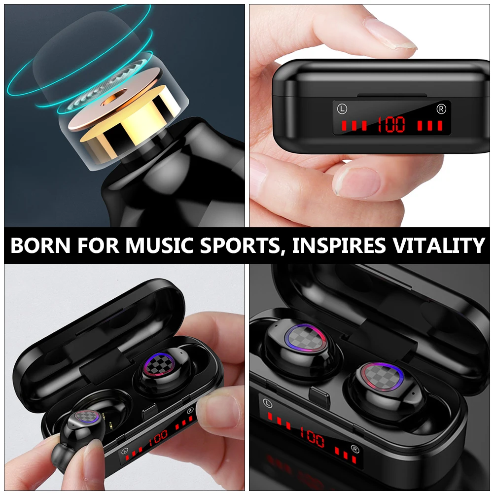 

1 Set Wireless Earbuds Waterproof Noise Reduction Sport Headset Black Ultra-Lightweight Portable Shocking Sound Travel Outdoor