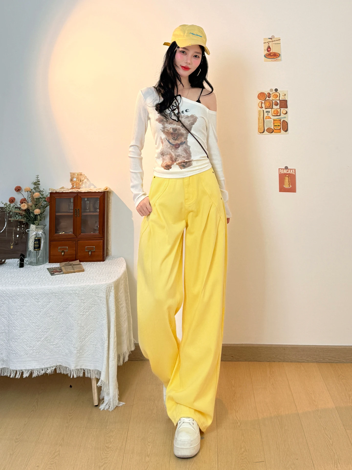 American Design Wide Leg Yellow Jeans Women Loose Slim Straight Casual High Waist Spring Summer New Style Comfortable Denim P... - view 4