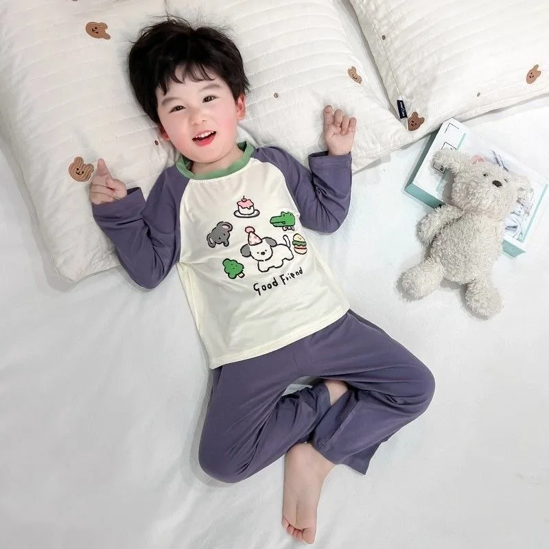 2025 New Boys' Modal Pajamas Autumn Thin Long Sleeve Kids' Homewear Set