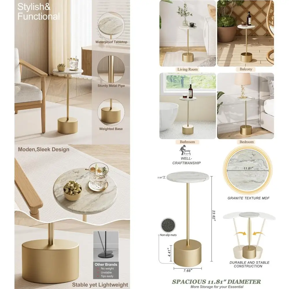 

Compact Gold Pedestal Drink Table for Space-Saving Solutions