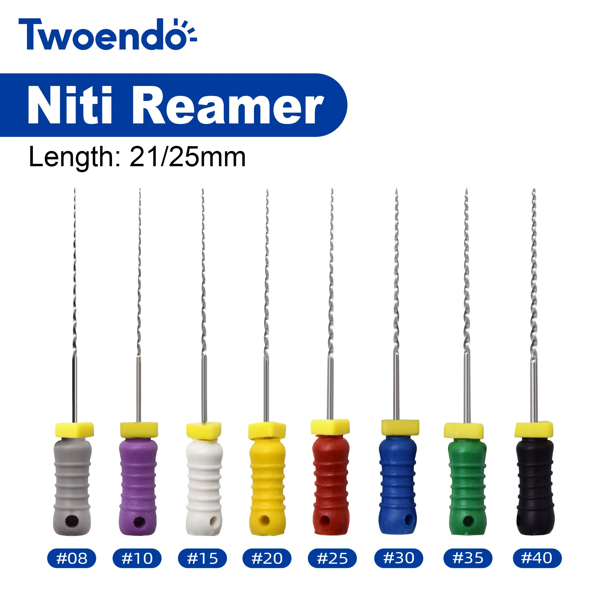 1Box Twoendo Dental Endodontic Instruments 21/25mm Root Canal Files #15-40 Nickel-titanium REAMER Files Easy To Use Niti R Files