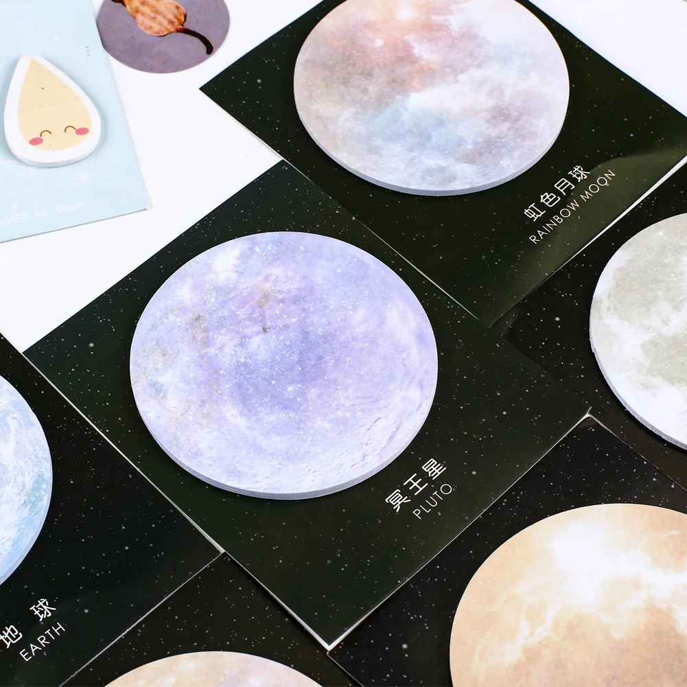 Notas Adhesivas redondas con forma de estrella, Bloc de notas Kawaii Planet, tierra y Luna, papelería estética para niños, Pestaña de índice 3D, novedad