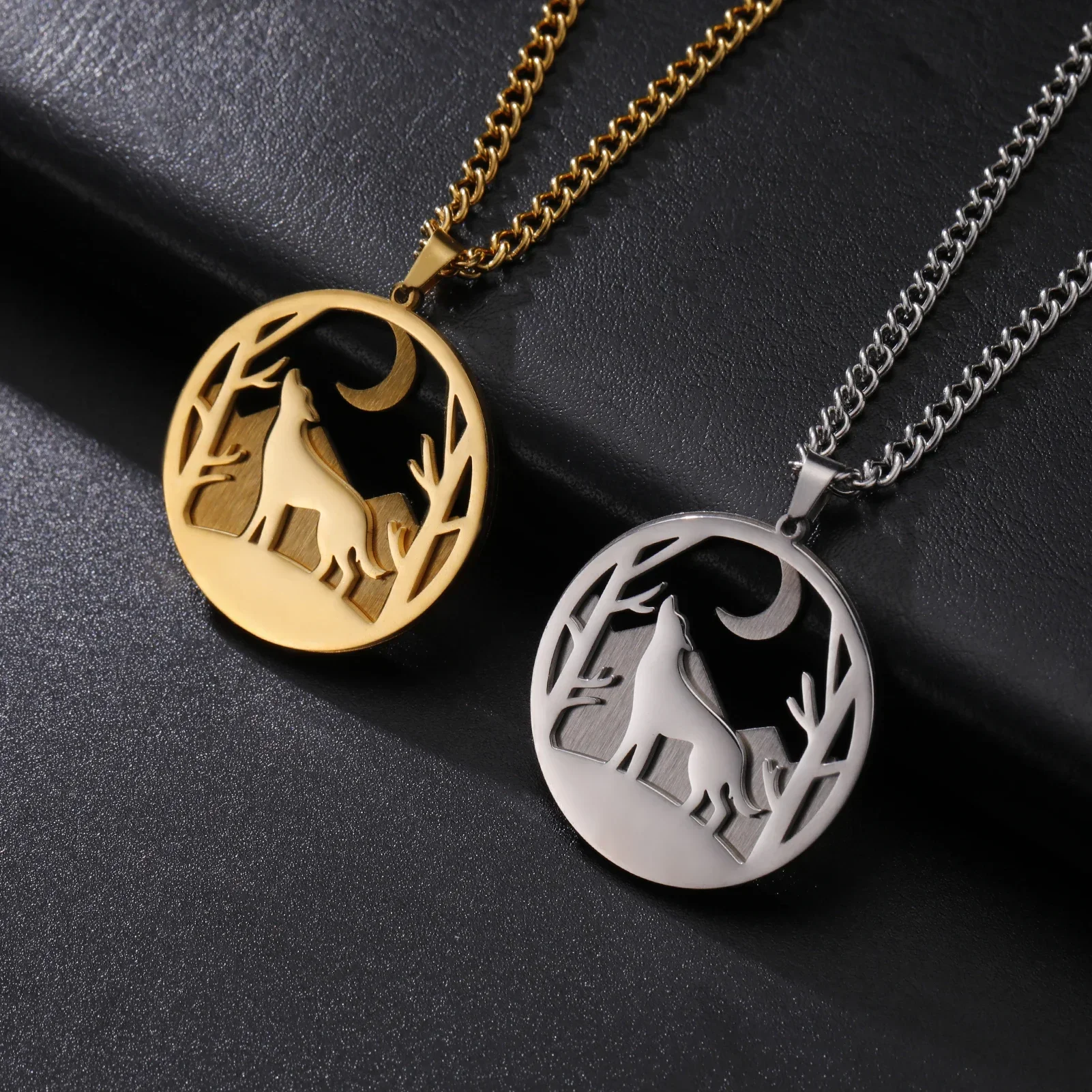 Wolf Necklace Moon Snow Chain Animal Supernatural Amulet Talisman Gift For Woman Man Girl Stainless Steel Jewelry