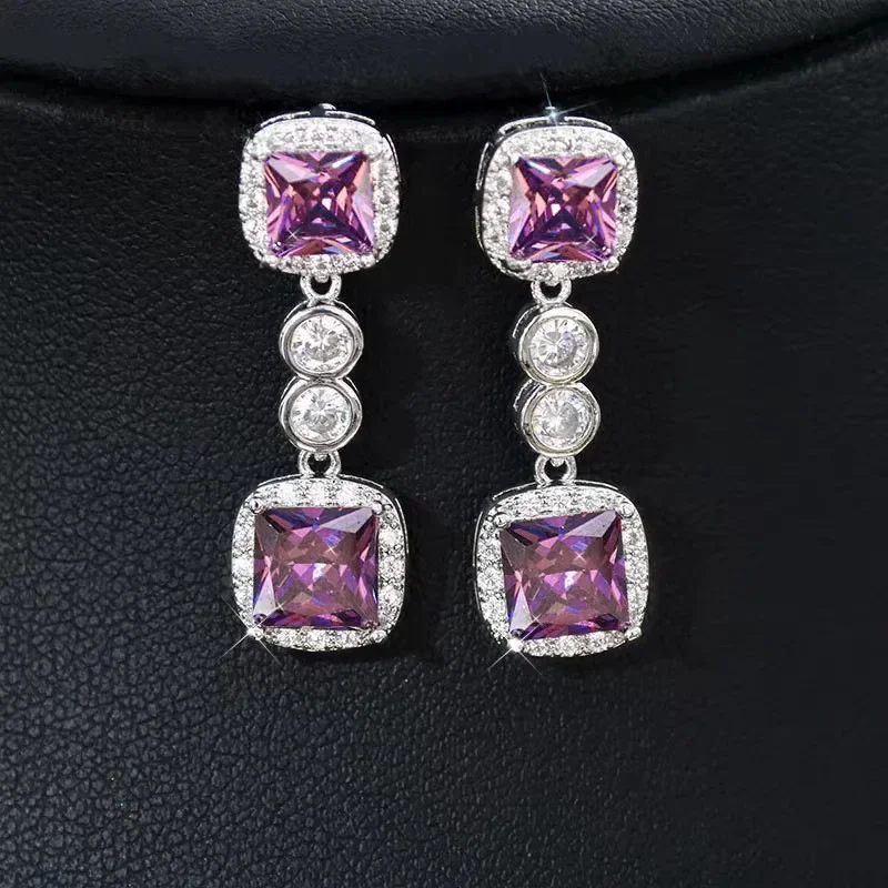 2023 New 925 Silver Wedding Jewelry Sets Elegant Pink Cubic Zirconia Neckalce Earrings for Women Upscale Engagement Party Gifts