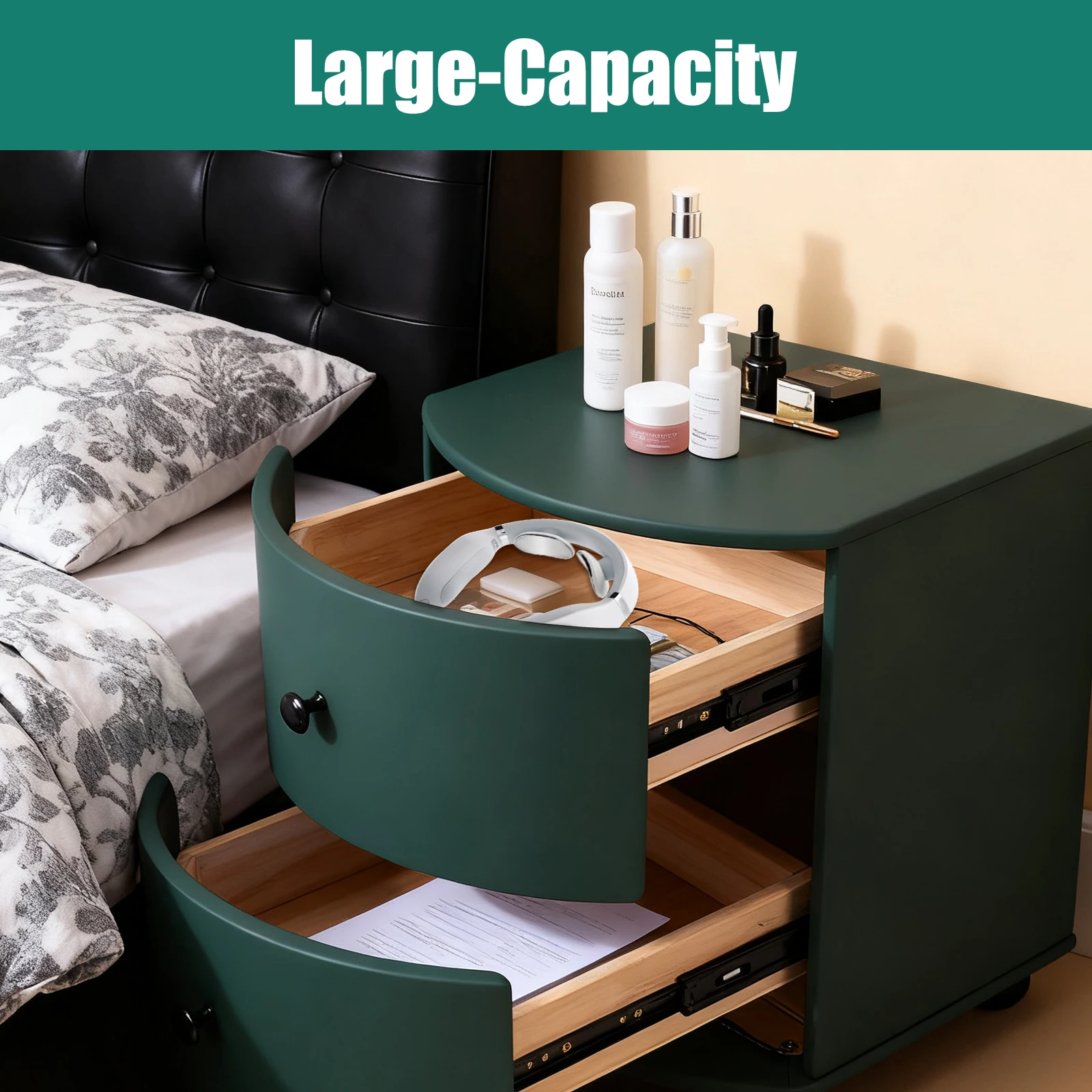 Rolling Storage Cabinet with Wheels & Drawer Mini Round Bedside Desk Large Capacity for Living Room & Balcony