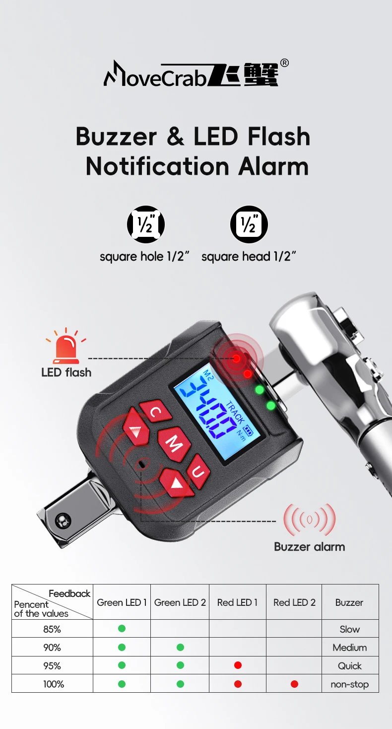 MoveCrab Digitaler Drehmomentadapter-Kit 1/2"+1/4"+3/8" Antrieb 10-400 Nm ±2 % 500 Speicher und 9 Voreinstellungen Fahrrad-/Auto-/Industrie-Drehmomentprüfer – Detail 4