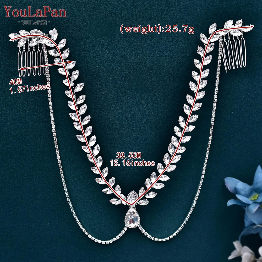 TOPQUEEN Braut Stirn Kopf Kette Hochzeit Strass Stirnband Braut Haar Zubehör Pageant Tiara Frau Kopfbedeckung HP524 – Detail 3