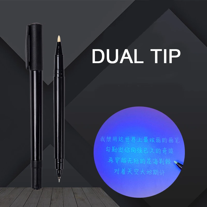 1pcs Invisible Fluorescent Pen UV Light Markers Pen Dual Tip 0.5mm/1.0mm Hidden Ink Pen Invisible Pen Children Spy Game Pen