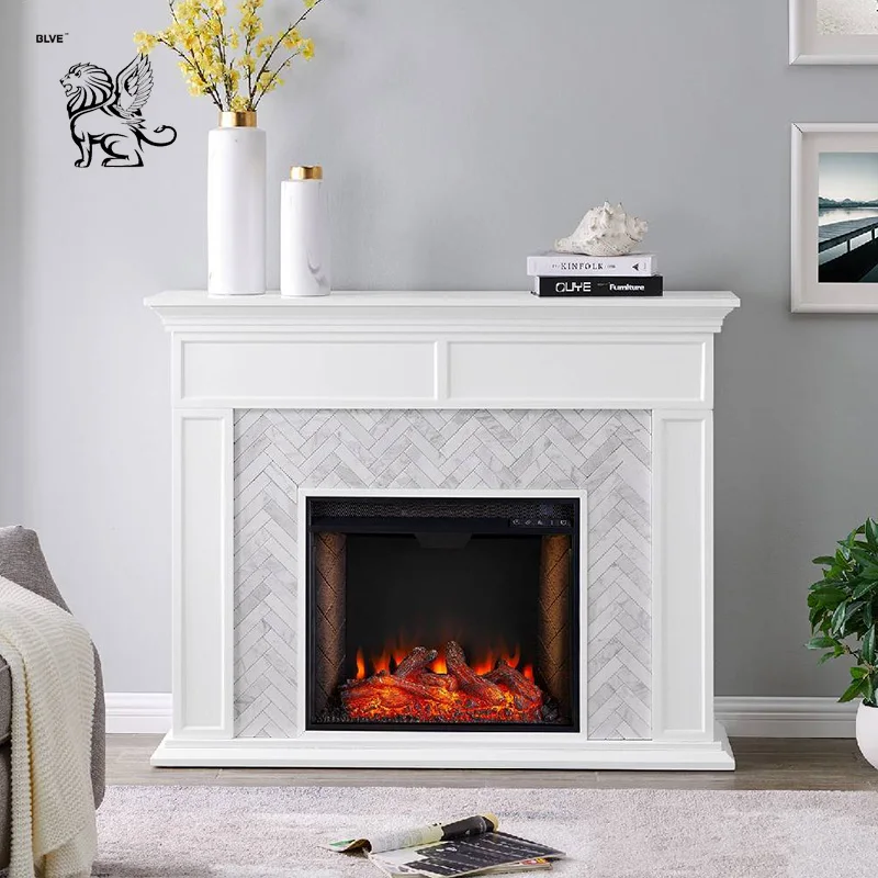 BLVE الراقية الفاخرة يدوية الصنع لويس XV نمط منحوت الأبيض الإيطالي كارارا الرخام الموقد MFJ-04 #5