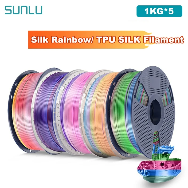 

SUNLU 5KG Silk Rainbow/ TPU SILK Filament 1.75mm 1000g Spool (2.2lbs) Neatly Wound Filament Fit Most FDM Printer