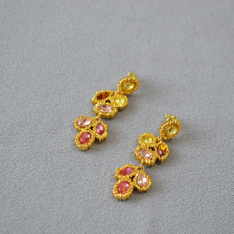 

Brass With 18K Retro Colorful Crystal Flower Earrings Punk Party Gown Runway rare Boucle d'oreille Korean Japan Style Fashion